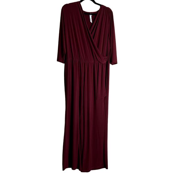 NY Collection Petite Plus Jumpsuit Women Size 1XP Burgundy Flattering Modest - Picture 2 of 16